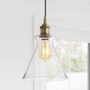 JONATHAN Y Goldwater 7.5 in. 1-Light Brass Gold Adjustable Drop Metal/Glass LED