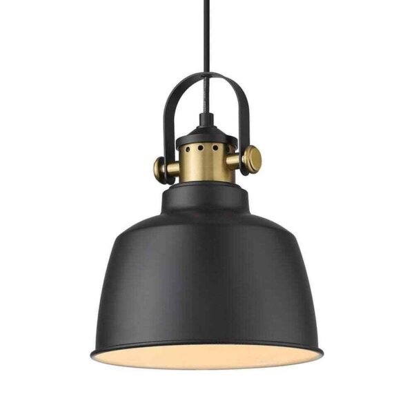 JAZAVA 60-Watt 1-Light Matte Black Pendant Light with Metal Shade, No Bulbs