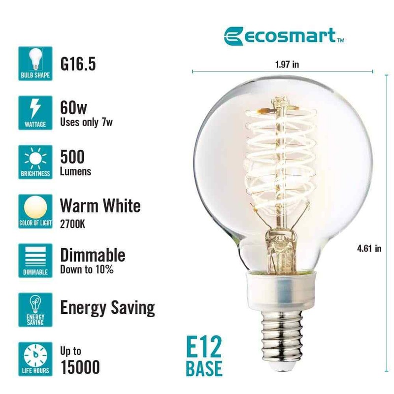 EcoSmart 60-Watt Equivalent G16.5 Dimmable Fine Bendy Filament LED Vintage Ediso - Image 2