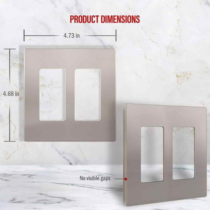 ENERLITES Elite 4.68 in. H x 4.73 in. L, Nickel 2-Gang Screwless Wall Plate - Image 2