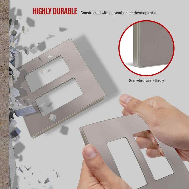 ENERLITES Elite 4.68 in. H x 4.73 in. L, Nickel 2-Gang Screwless Wall Plate - Image 3