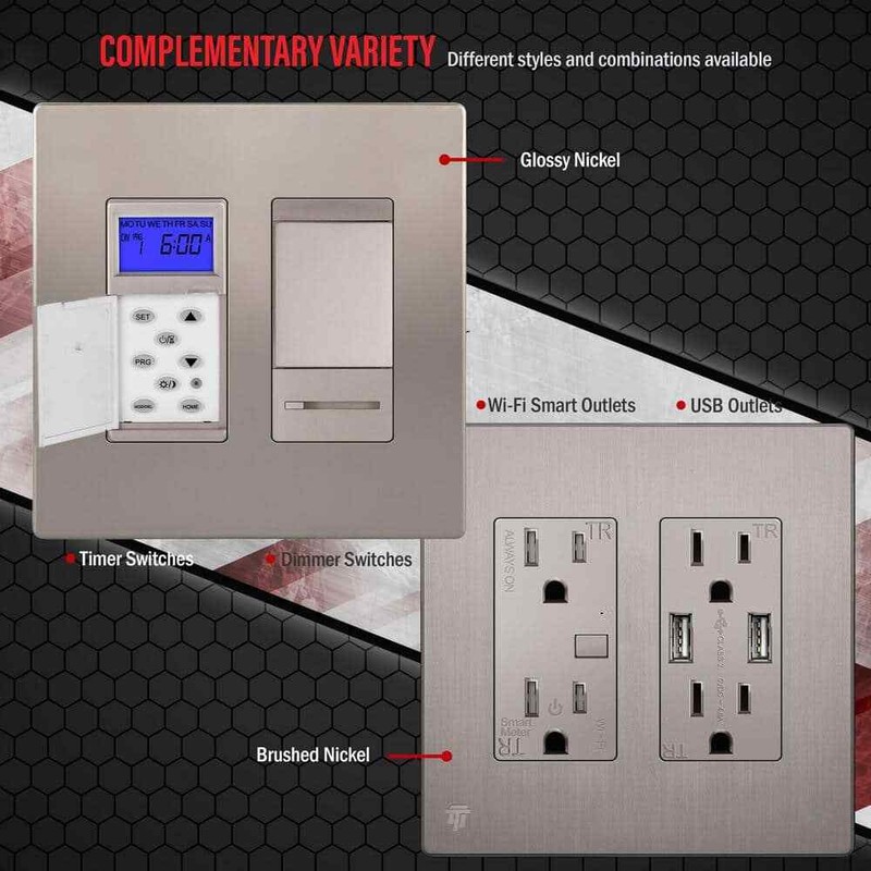 ENERLITES Elite 4.68 in. H x 4.73 in. L, Nickel 2-Gang Screwless Wall Plate - Image 4