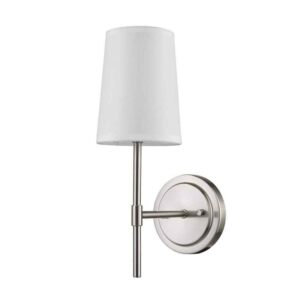 Globe Electric Clarissa 1-Light Brushed Nickel Wall Sconce w/White Fabric Shade