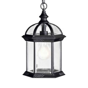 KICHLER Barrie 1-Light Black Outdoor Porch Hanging Pendant Light w/Clear Beveled