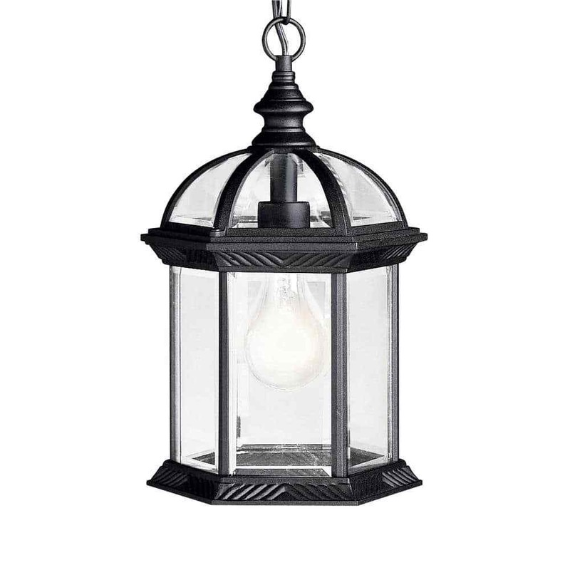 KICHLER Barrie 1-Light Black Outdoor Porch Hanging Pendant Light w/Clear Beveled
