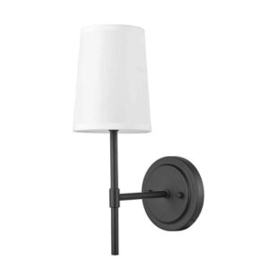 Globe Electric Clarissa 1-Light Matte Black Wall Sconce with White Fabric Shade