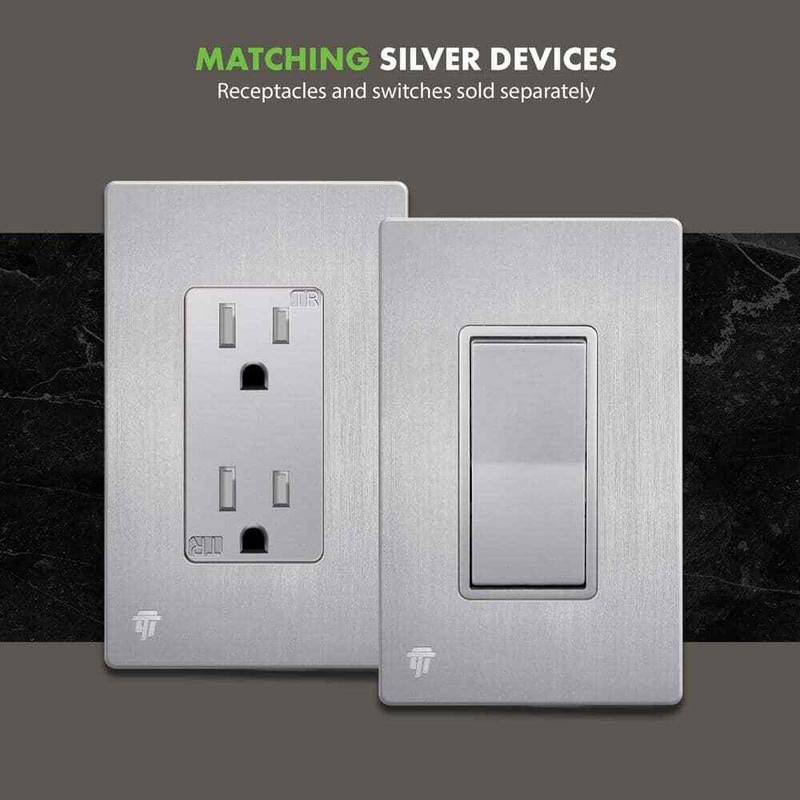 ENERLITES 4.68 in. Hx2.93 in. L,Brushed Silver 1-Gang Screwless Wall Plate 2PK - Image 3