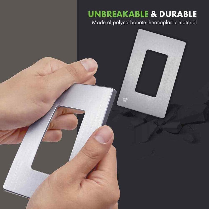 ENERLITES 4.68 in. Hx2.93 in. L,Brushed Silver 1-Gang Screwless Wall Plate 2PK - Image 5
