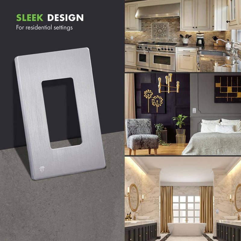 ENERLITES 4.68 in. Hx2.93 in. L,Brushed Silver 1-Gang Screwless Wall Plate 2PK - Image 7