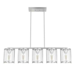 Hunter Astwood 5-Light Brushed Nickel Linear Chandelier w/Clear Shades