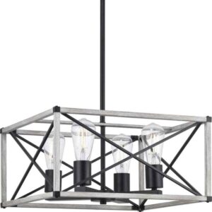 Hampton Bay Madison Landing 4-Light Caged Matte Black Rectangular Pendant