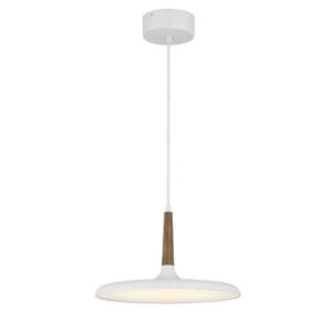 Minka Lavery 1-Light Matte White and Painted Wood Grain Cone LED Pendant Light