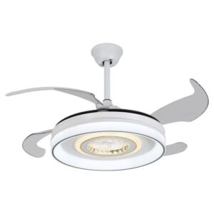 Oukaning 42.13" White Retractable Fandelier Ceiling Fan LED 3-Color w/ Remote