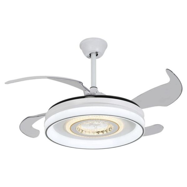 Oukaning 42.13" White Retractable Fandelier Ceiling Fan LED 3-Color w/ Remote