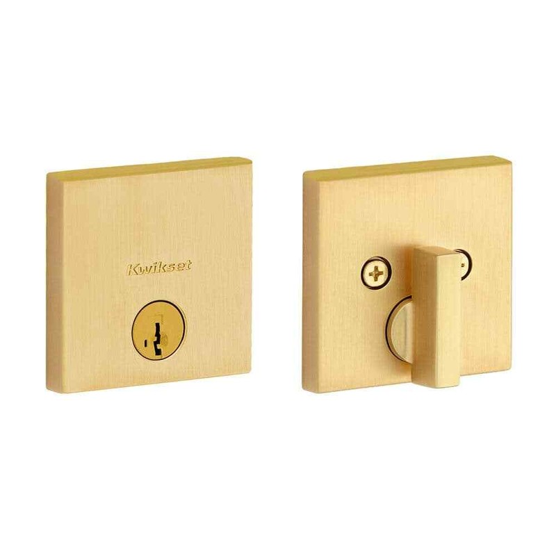 Kwikset Downtown Low Profile Satin Brass Single Cylinder Square Contemporary