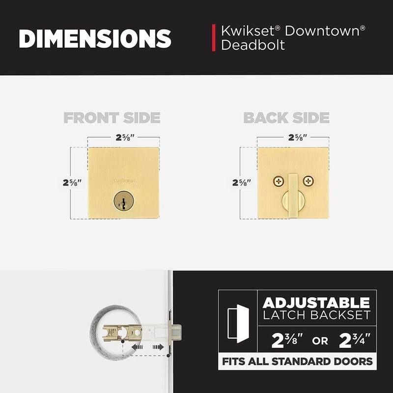 Kwikset Downtown Low Profile Satin Brass Single Cylinder Square Contemporary - Image 3