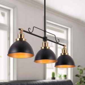 Zevni Despotes Modern 3- Light Flat Black Copper Island Lamp w/Metal Dome Shade