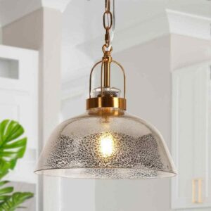 LNC Mid-Century Modern 11 in. 1-Light Plated Brass Pendant Light w/Bell Textured