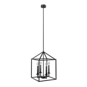 Hukoro Alfa 12 in. 4-Light Modern Rectangle Lantern Pendant Light w/Mate Black