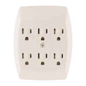 GE 15- Amp 125-Volt AC 6-Outlet Grounded Adapter- Wall Almond