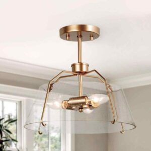 Uolfin Firefly 13 in. 3-Light Antique Gold Semi Flush Mount Lighting Modern