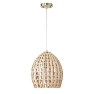 Persephone 1-Light Natural Metal Pendant Light w/ Handwoven Rattan Shade Indoor