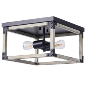 Merra 12 in. 2-Light Wood Grain Rustic Industrial Flush Mount