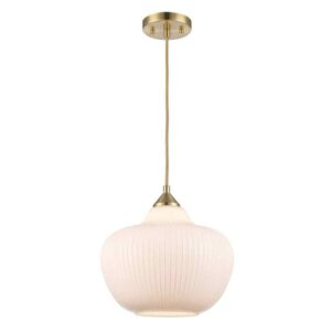 HDC Pompton 1-light Gold Pendant Light Fixture with Ribbed Glass Globe Shade