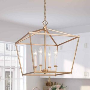 LNC17.5 " W Gold Chandelier Modern Candlestick Island 4-Light Pendant Chandelier