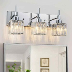 LLHZSY 19.3 in. 3 Lights Chrome Dimmable Bathroom Vanity Light w/Crystal Shades