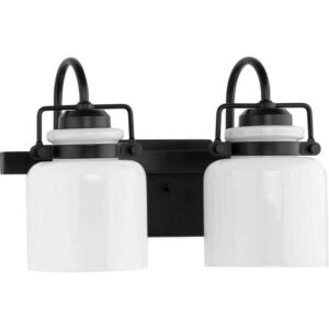 Progress Lighting Fessler 13 in. 2-Light Matte Black Opal Glass Vanity Light