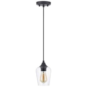 Merra 5 in. W x 6 in. H 1-Light Matt Black Pendant with Clear Glass Shade