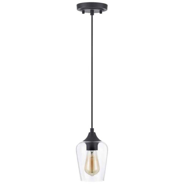 Merra 5 in. W x 6 in. H 1-Light Matt Black Pendant with Clear Glass Shade