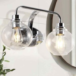 JONATHAN Y Sandrine 17.5" 2-Light Chrome Glass Cottage Rustic LED Vanity Light