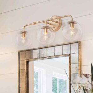Uolfin Modern Linear Vanity Light, 3-Light Gold Bathroom Sconce w/Globe Seeded