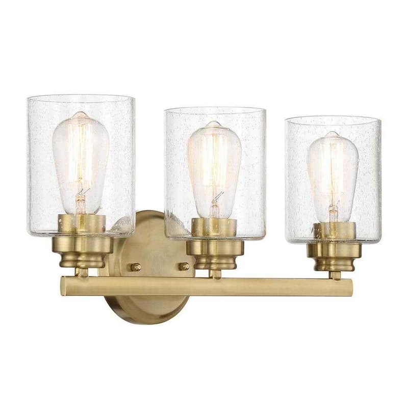 CRAFTMADE Bolden 18 in. 3-Light Satin Brass Finish Vanity Light w/Seeded Glass - Image 2