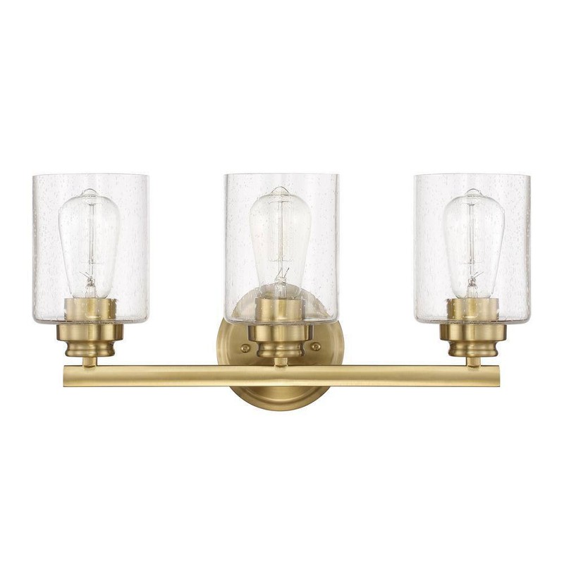 CRAFTMADE Bolden 18 in. 3-Light Satin Brass Finish Vanity Light w/Seeded Glass - Image 3
