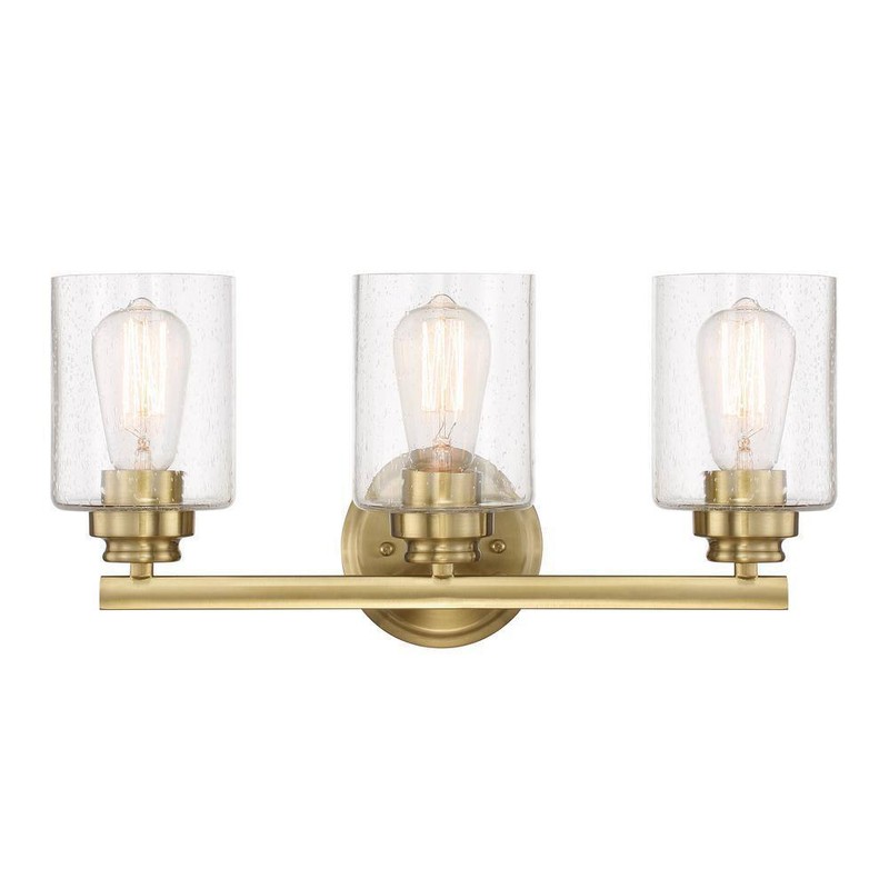 CRAFTMADE Bolden 18 in. 3-Light Satin Brass Finish Vanity Light w/Seeded Glass - Image 4