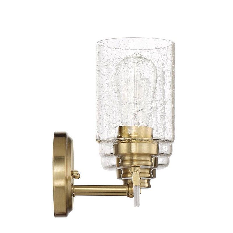 CRAFTMADE Bolden 18 in. 3-Light Satin Brass Finish Vanity Light w/Seeded Glass - Image 5