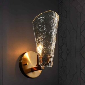 LNC Modern 1-Light Plated Brass Gold Wall Sconce with Textured Glass for Bedroom
