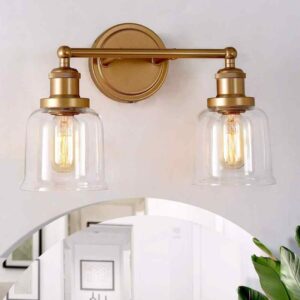 Uolfin Coastal Bell Bathroom Vanity Light 2-Light Brass Gold Transitional Powder