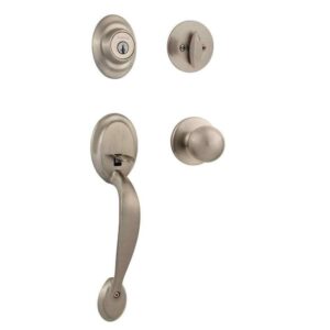 Kwikset Dakota Satin Nickel Door Handleset with Polo Knob and SmartKey Security