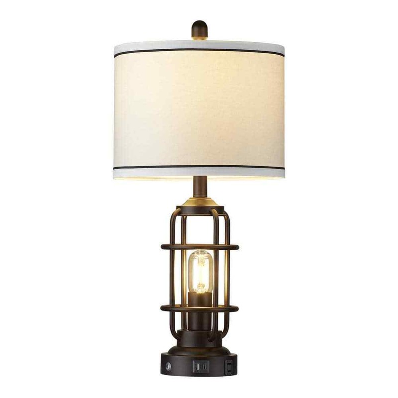 Cinkeda Teasia 26 in. Black Metal Table Lamp Set with USB, Type-C Charging Ports