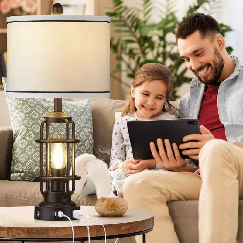 Cinkeda Teasia 26 in. Black Metal Table Lamp Set with USB, Type-C Charging Ports - Image 3