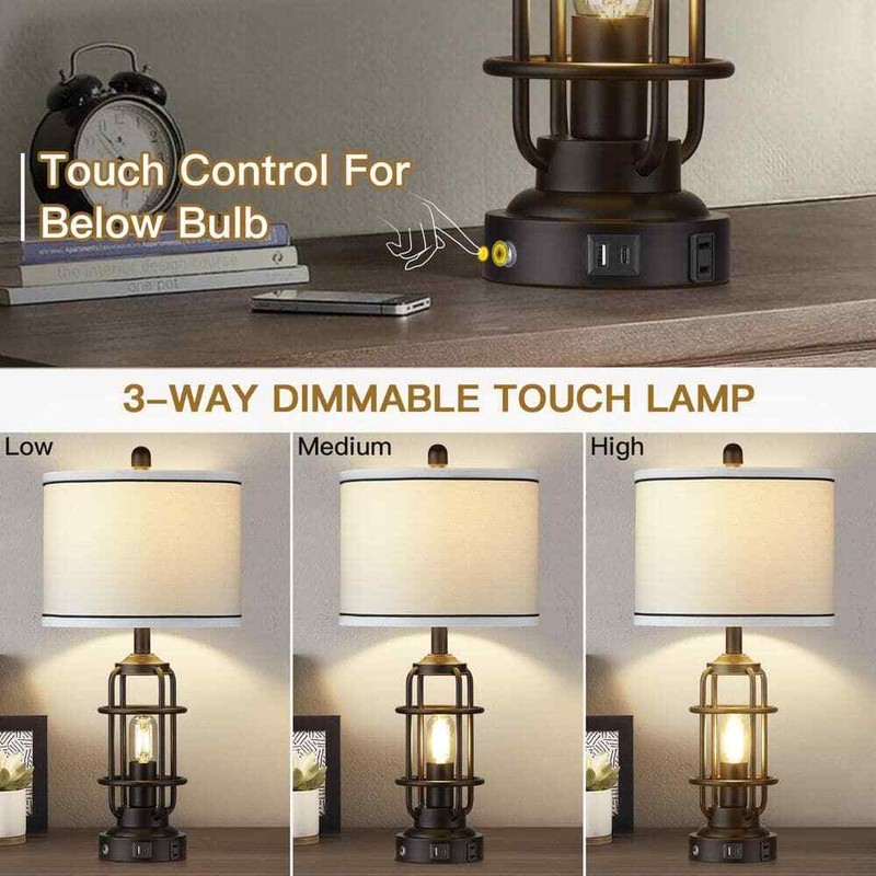 Cinkeda Teasia 26 in. Black Metal Table Lamp Set with USB, Type-C Charging Ports - Image 4