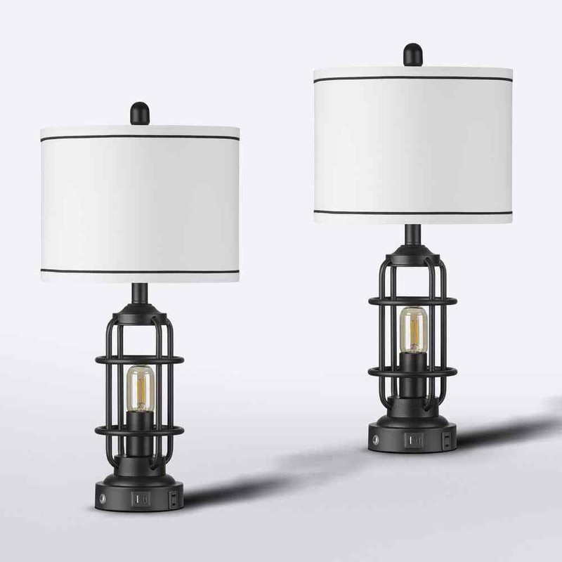 Cinkeda Teasia 26 in. Black Metal Table Lamp Set with USB, Type-C Charging Ports - Image 6