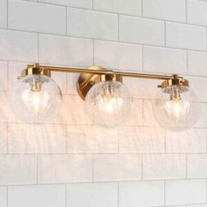 LNC 21.7 in. 3-Light Modern Plating Brass Bathroom Vanity Light w/Cracked Globe