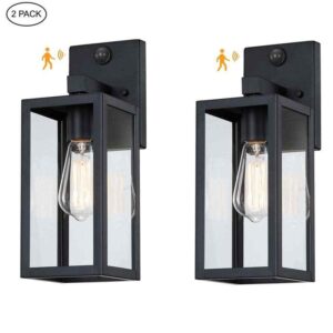 Hukoro Martin 14.1 in. Matte Black Motion Sensor Wall Lantern Scone (2-Pack)