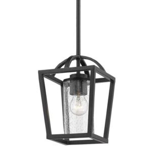 Golden Lighting Mercer 1-Light Black Lantern Mini Pendant w/Seeded Glass Shade