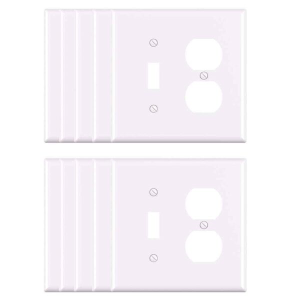 ELEGRP 2 Gang Midsize 1-Toggle/1-Duplex Wall Plate, White (10-Pack)